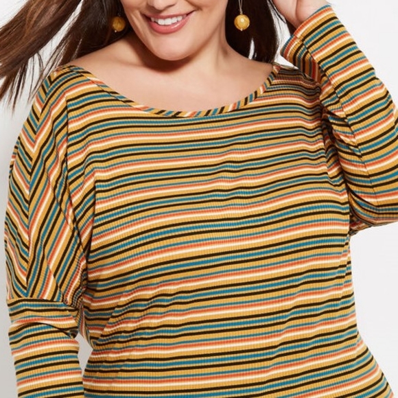 ☆ ASHLEY STEWART ☆ HARVEST GOLD STRIPE TWIST BACK - Picture 2 of 7